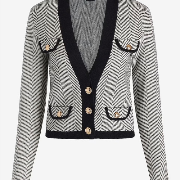 NWT Express Tipped Striped Novelty Button Sweater Jacket - Picture 2 of 5